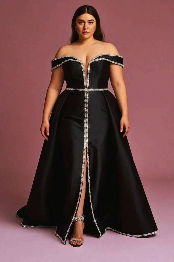 Plus Size Split-Front Column Black Wedding Dress