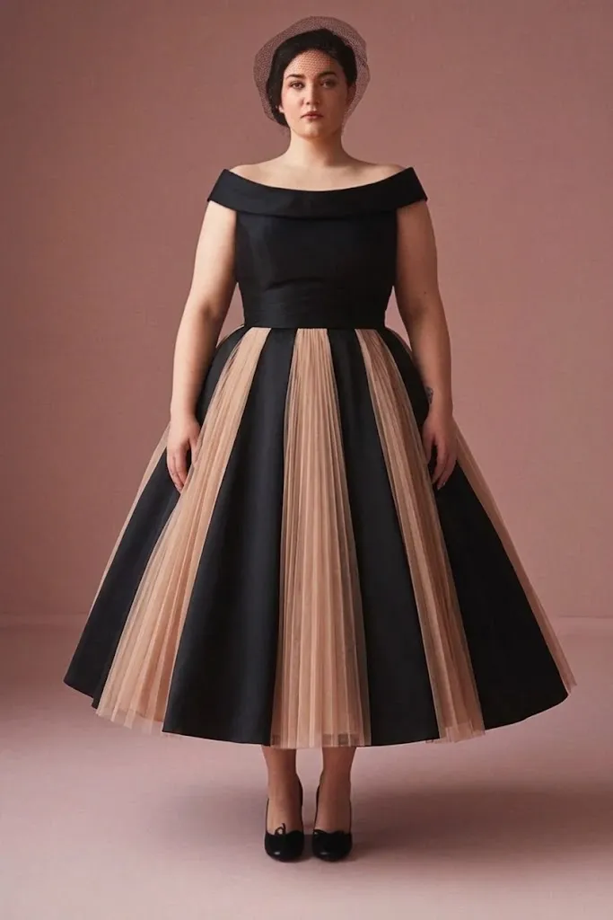 Plus Size Tea-Length Black Wedding Dress