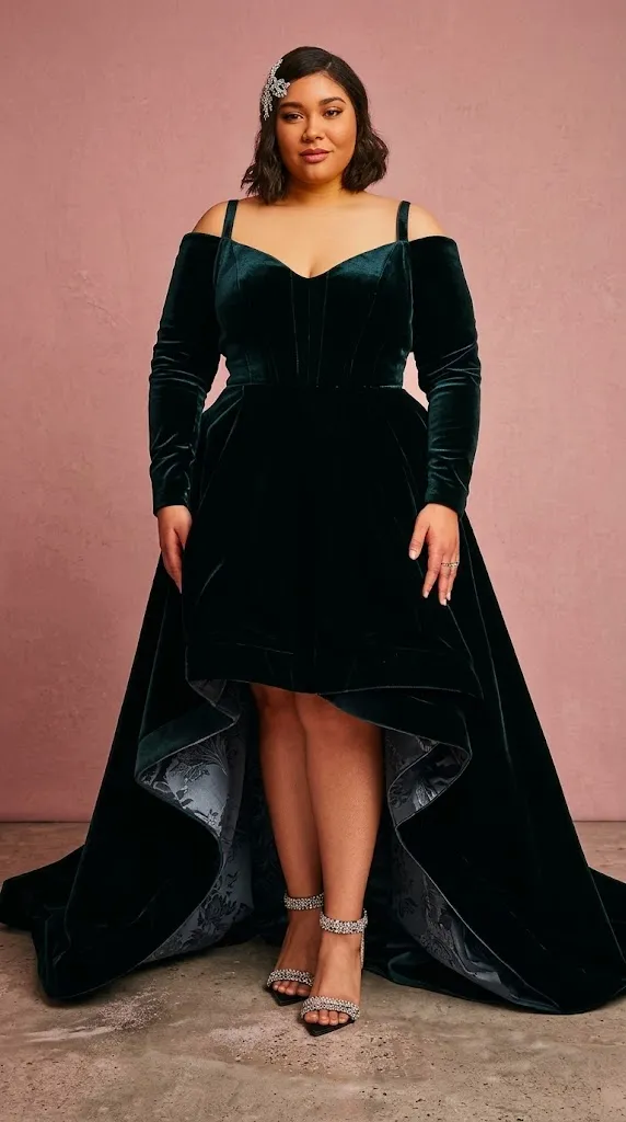 Plus Size Velvet Sweetheart Neckline Black Wedding Dress